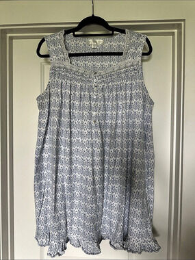 Eileen West Floral Sleeveless Nightgown in Blue & White Size XL
